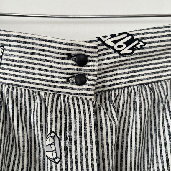 Zara Basics Twee Black White Pinstripe Quirky Pattern Buttons Full Skirt - Picture 9 of 16